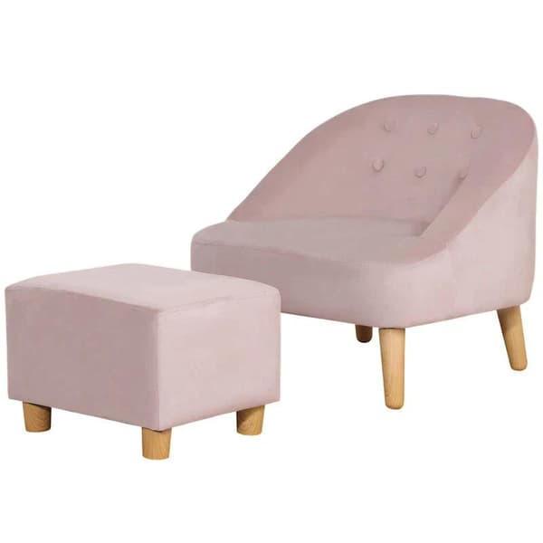 Rootz Fåtölj - Barnfåtölj - Med ottoman - För 3 till 5 år barn - Söt design - Sammetslook Fåtölj - Rosa - 51 cm x 51 cm x 50 cm