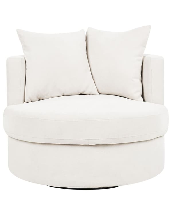 Lenestol Lys beige Polyester Understell i jern Roterende Uten armlener Rund form Puter med avtakbare trekk Moderne Hvilestol Stue Soverom