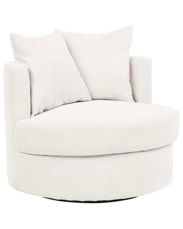Lenestol Lys beige Polyester Understell i jern Roterende Uten armlener Rund form Puter med avtakbare trekk Moderne Hvilestol Stue Soverom
