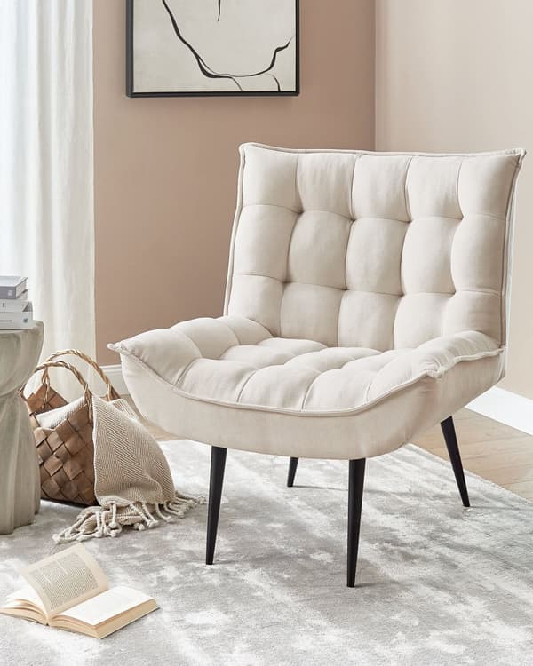 Lenestol Lys beige Svarte metallben Uten armlener Moderne design Hvilestol Stue Soverom