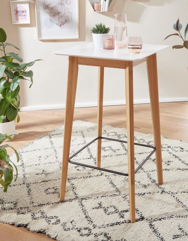 Rootz bord 60x110x60 cm hvid firkant - Barbord til 4 personer - Moderne bord til bar - Design festbord træ - Skandinavisk eg højbord