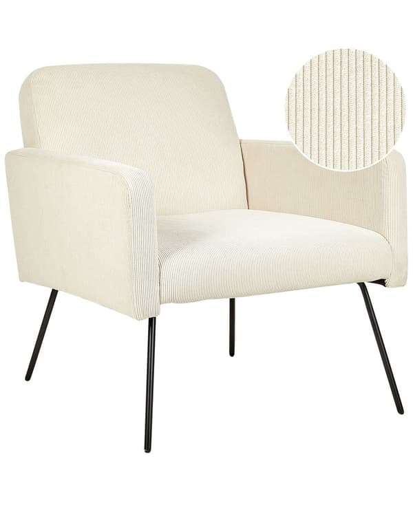 Lenestol Beige Kordfløyel Svarte metallben Moderne Retro Stue Soverom Hvilestol