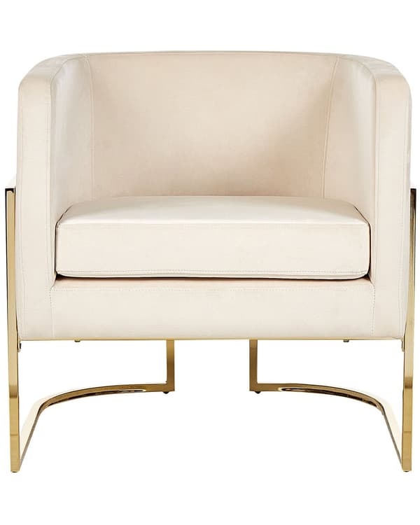 Lenestol Beige Fløyel Gyllen metallramme Rund ryggstøtte Glamorøs Moderne Stue Soverom Hvilestol