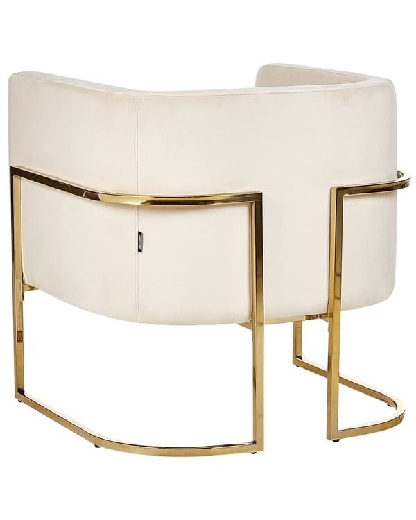 Lenestol Beige Fløyel Gyllen metallramme Rund ryggstøtte Glamorøs Moderne Stue Soverom Hvilestol