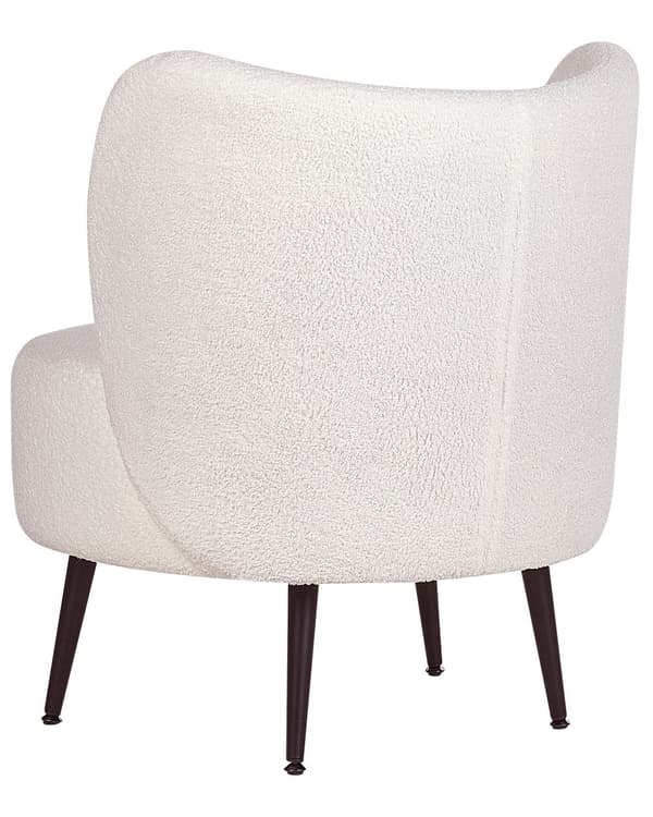 Lænestol hvid creme boucle cocktail sorte ben afrundet ryg glam retro stil lammeskind polstring