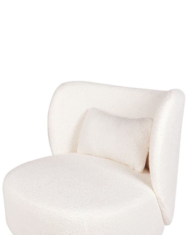 Lænestol hvid creme boucle cocktail sorte ben afrundet ryg glam retro stil lammeskind polstring