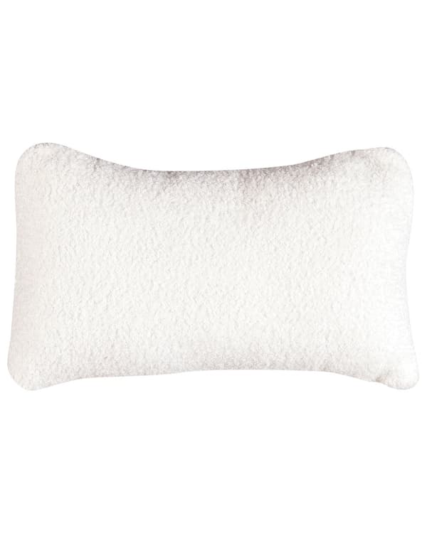 Lænestol hvid creme boucle cocktail sorte ben afrundet ryg glam retro stil lammeskind polstring