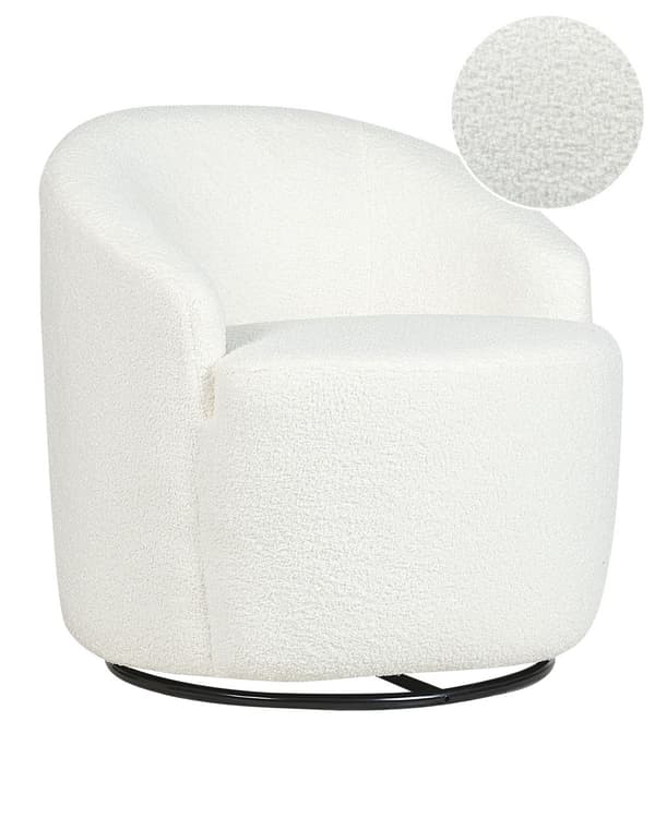 Hvid creme boucle cocktail lænestol sort drejelig base glam retro lammeskind polstring