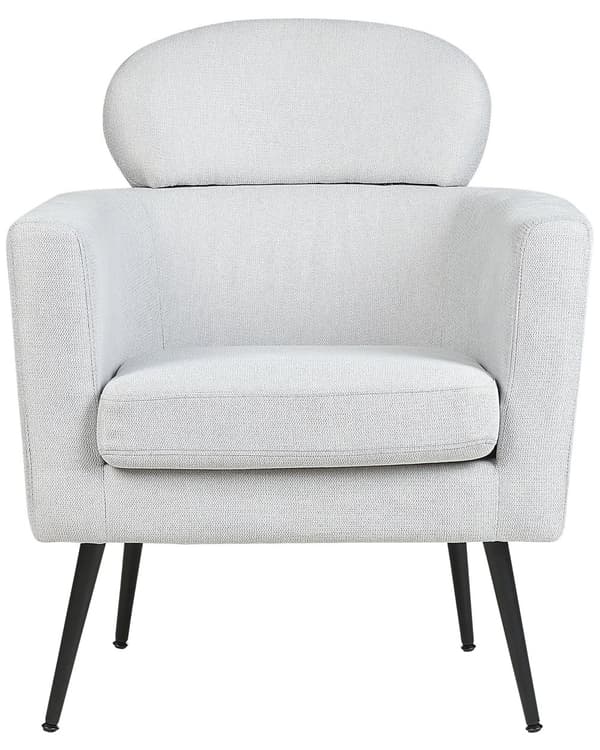 Lysegrå polstret cocktaillænestol sorte ben med nakkestøtte glam retro polstrede stuemøbler
