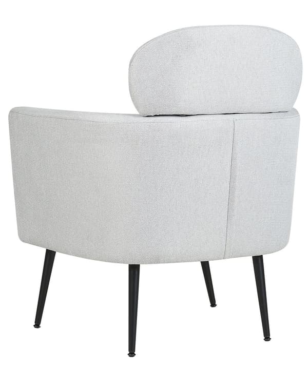 Lysegrå polstret cocktaillænestol sorte ben med nakkestøtte glam retro polstrede stuemøbler