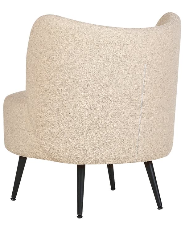 Nojatuoli beige bukleeverhoiltu metallijalat käsinojaton koristetyyny retro glamour