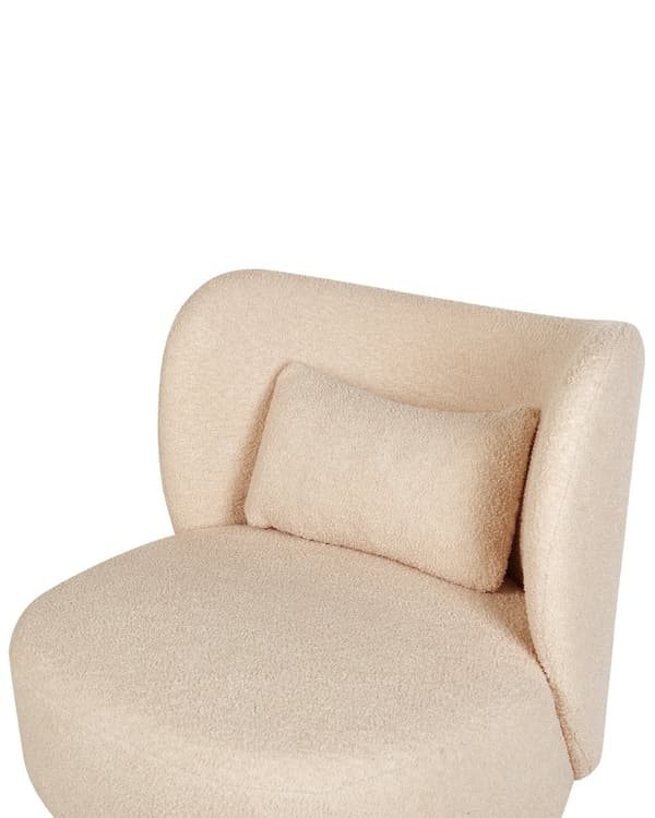 Fåtölj Beige Boucle Tyg Mjuk Nubby Svarta Ben Böjd Rygg Retro Glam Art Decor Style