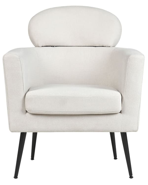 Fåtölj Vitt tyg Mjuk klädsel Svarta ben med nackstöd Ryggstöd Retro Glam Art Decor Style
