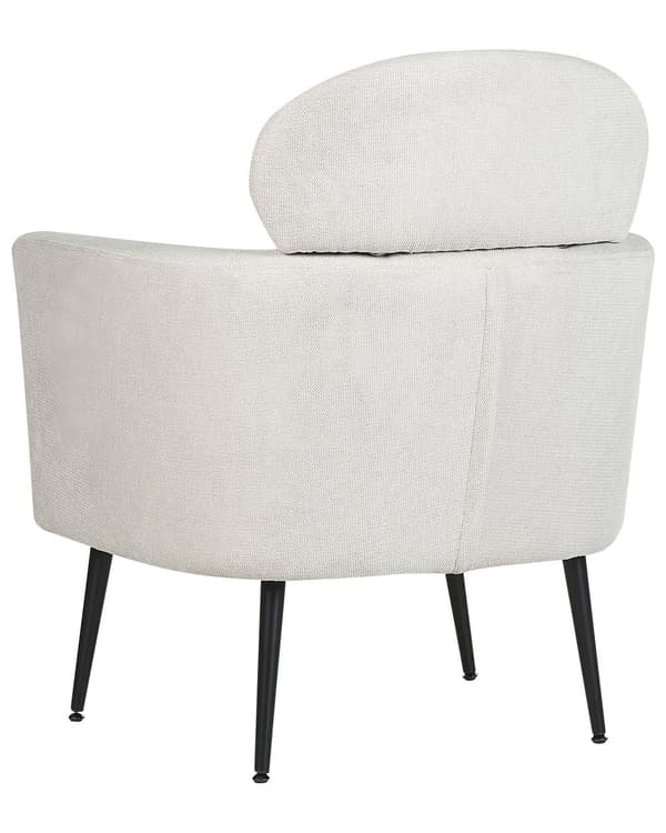 Fåtölj Vitt tyg Mjuk klädsel Svarta ben med nackstöd Ryggstöd Retro Glam Art Decor Style