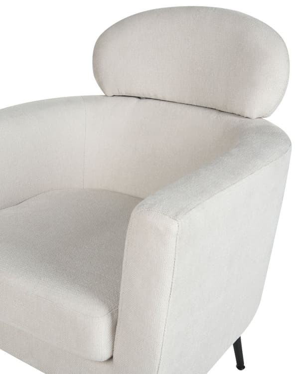 Fåtölj Vitt tyg Mjuk klädsel Svarta ben med nackstöd Ryggstöd Retro Glam Art Decor Style