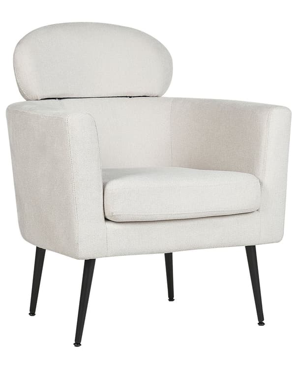 Fåtölj Vitt tyg Mjuk klädsel Svarta ben med nackstöd Ryggstöd Retro Glam Art Decor Style