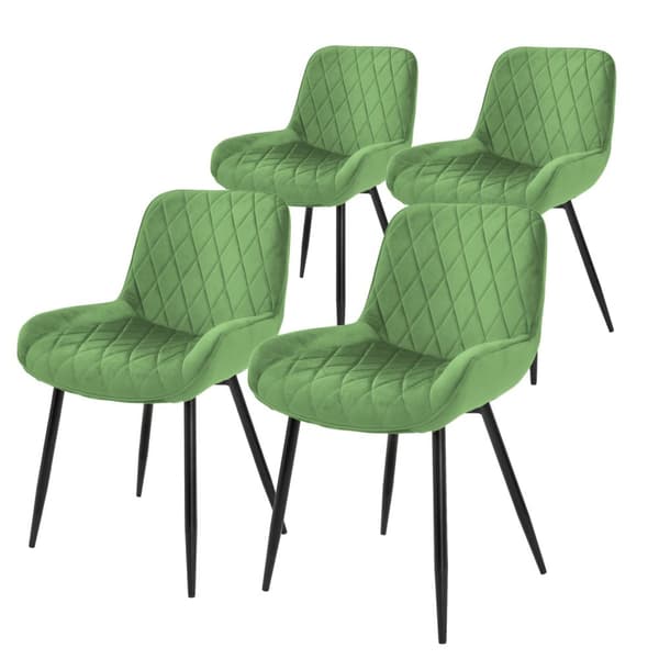 ML-Design 4 spisebordsstole med ryg og armlæn; grøn; fløjlssæde; metalben; køkkenstole; stuestole; polstret stol
