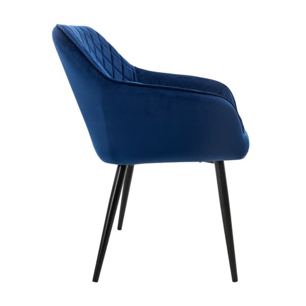ML-Design 2 stk. spisestuestole med armlæn og ryglæn; mørkeblå; køkkenstol med fløjlsovertræk; polstret stol med metalben; ergonomisk stol til