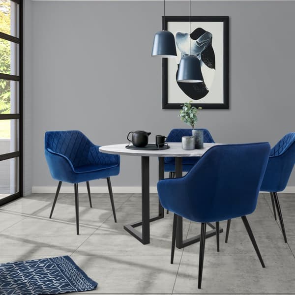ML-Design 2 stk. spisestuestole med armlæn og ryglæn; mørkeblå; køkkenstol med fløjlsovertræk; polstret stol med metalben; ergonomisk stol til
