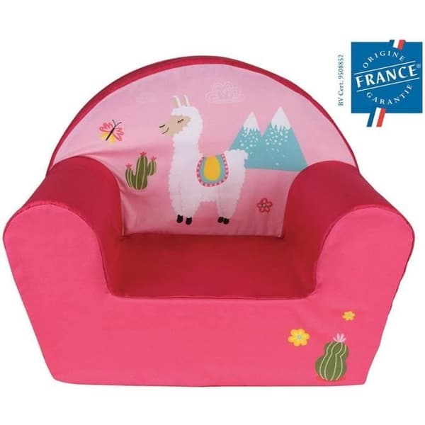 Barnklubbstol - FUN HOUSE - LAMA - Rosa och Vit - Avtagbart och tvättbart klädsel