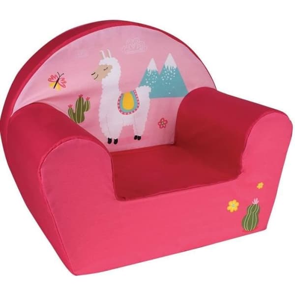 Barnklubbstol - FUN HOUSE - LAMA - Rosa och Vit - Avtagbart och tvättbart klädsel