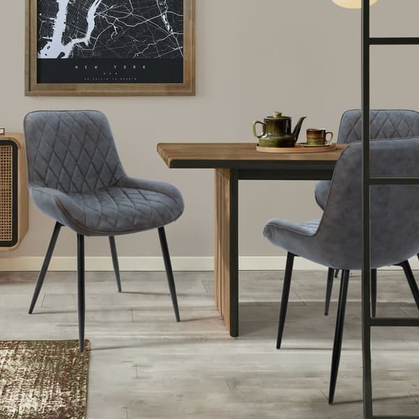 ML-Design 2 stk. Spisestuestole med ryglæn og armlæn; antracit; PU-kunstlæder sæde; metalben; køkkenstole; polstrede spisestuestole til stuen