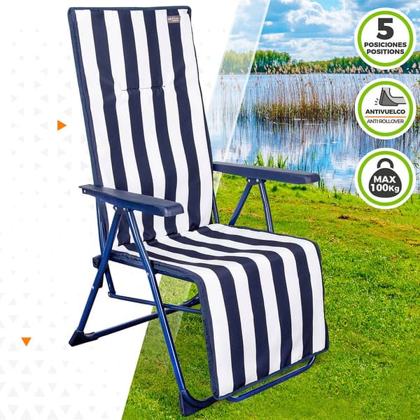 Aktive Fällbar Solsäng-placera 5 Vit,Blå 59 x 59 x 109 cm