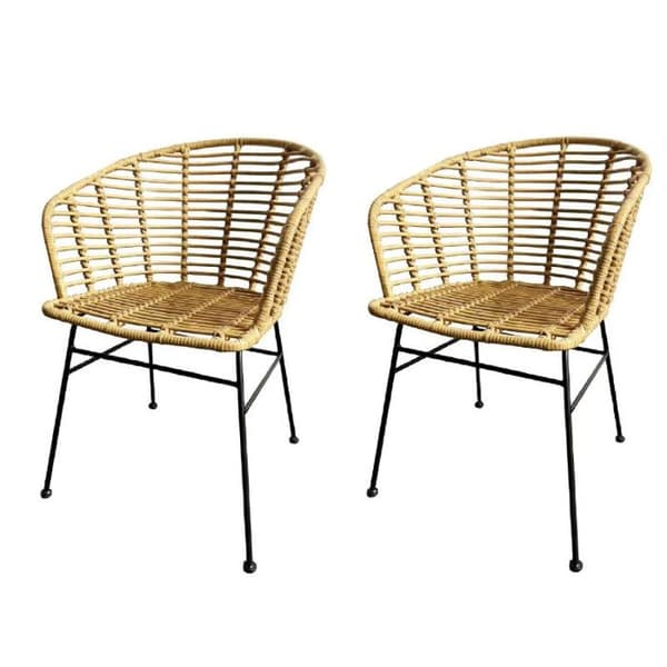 KOSMI - Set med 2 fåtöljer i NATURE-stil med rottinglook i vävt harts och svarta metallben