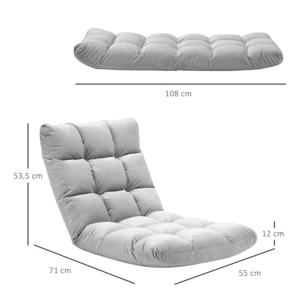 Rootz Floor Chair - 3-in-1 Folding Floor Chair - Backrest 13 Positions - Adjustable Folding - Lounger Seat - Cushion - Metal Foam - Gray -55 x 71 x 53