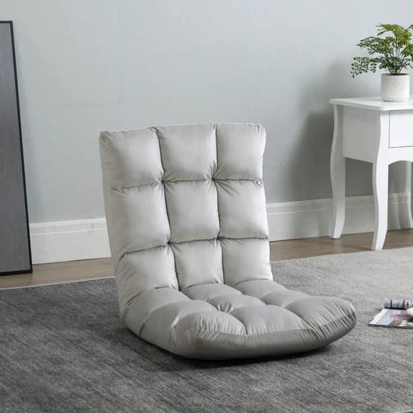 Rootz Floor Chair - 3-in-1 Folding Floor Chair - Backrest 13 Positions - Adjustable Folding - Lounger Seat - Cushion - Metal Foam - Gray -55 x 71 x 53