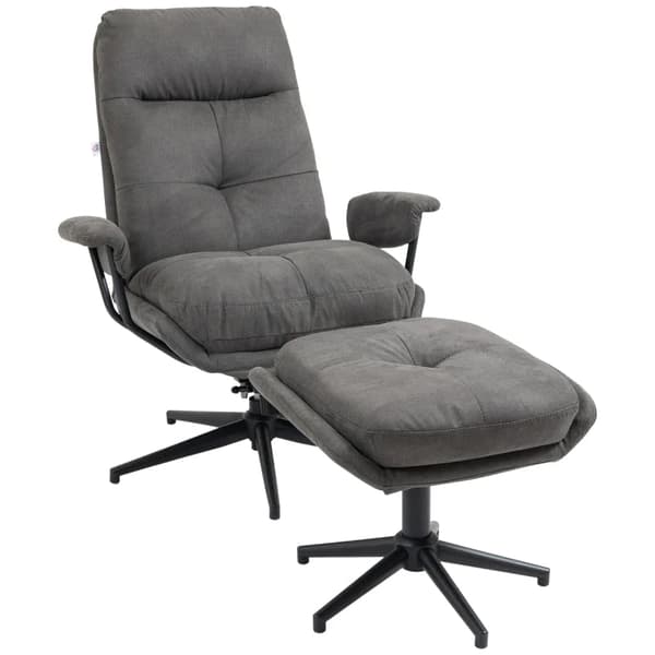 Rootz Relax Stol med ottoman - Fåtölj med fotpall - Justerbart ryggstöd - Mikrofiber - Mörkgrå - 78L x 91W x 103,5H cm