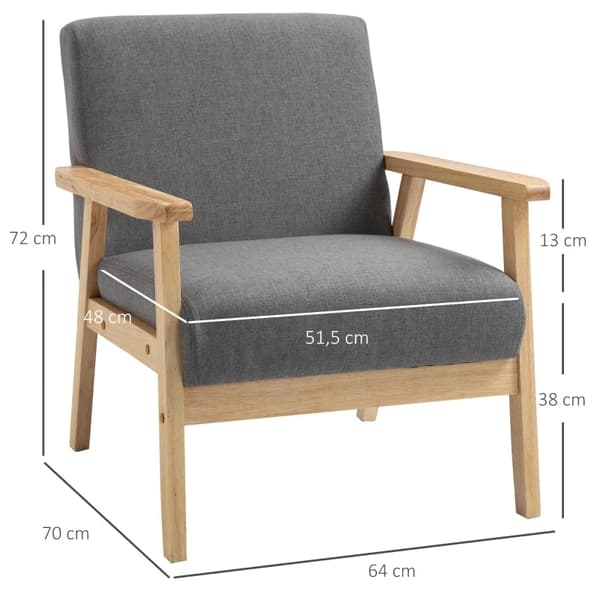 Rootz Fåtölj i Scandi Design - Accent Stol - Massivt trä - Linnelook - Grå + Natur - 64 cm x 70 cm x 72 cm