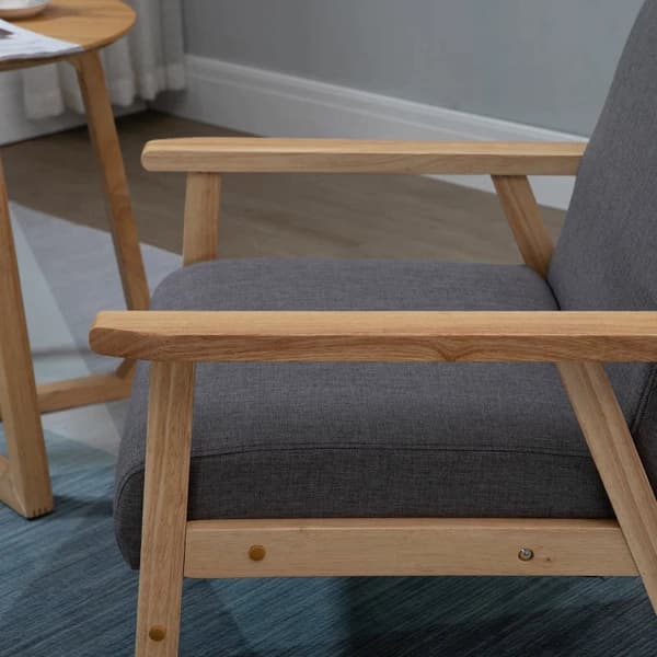 Rootz Fåtölj i Scandi Design - Accent Stol - Massivt trä - Linnelook - Grå + Natur - 64 cm x 70 cm x 72 cm