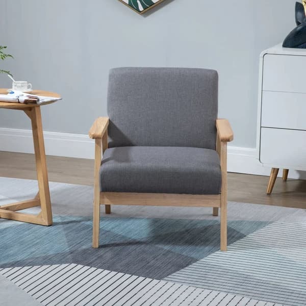 Rootz Fåtölj i Scandi Design - Accent Stol - Massivt trä - Linnelook - Grå + Natur - 64 cm x 70 cm x 72 cm