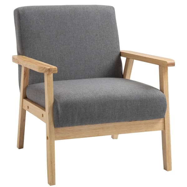 Rootz Fåtölj i Scandi Design - Accent Stol - Massivt trä - Linnelook - Grå + Natur - 64 cm x 70 cm x 72 cm