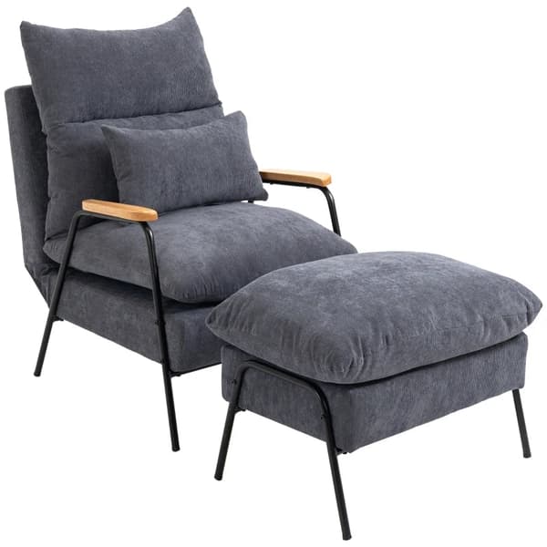 Rootz Lænestol med osmannisk - Inklusiv hynder - Afslapningsstol med skammel - Vingestol - Grå - 68 cm x 91,5 cm x 88 cm