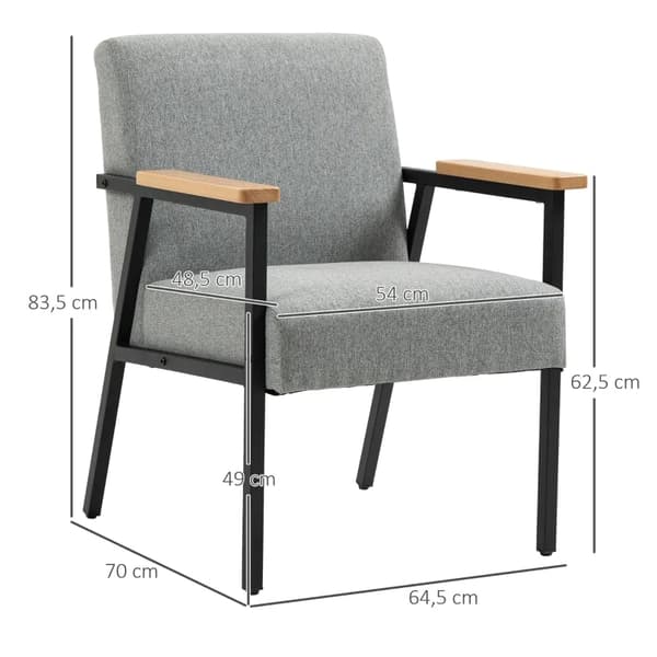 Rootz Accent Stol i Scandi Design - Hvilestol - Accent Stol - Linnedlook - Gummitræ - Grå + Sort + Brun - 64,5L x 70W x 83,5H cm