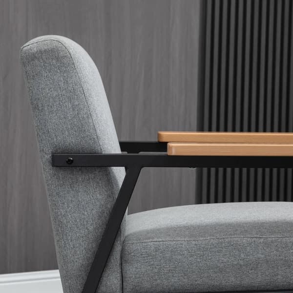Rootz Accent Stol i Scandi Design - Hvilestol - Accent Stol - Linnedlook - Gummitræ - Grå + Sort + Brun - 64,5L x 70W x 83,5H cm