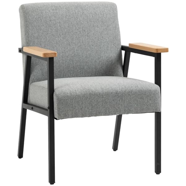 Rootz Accent Stol i Scandi Design - Hvilestol - Accent Stol - Linnedlook - Gummitræ - Grå + Sort + Brun - 64,5L x 70W x 83,5H cm