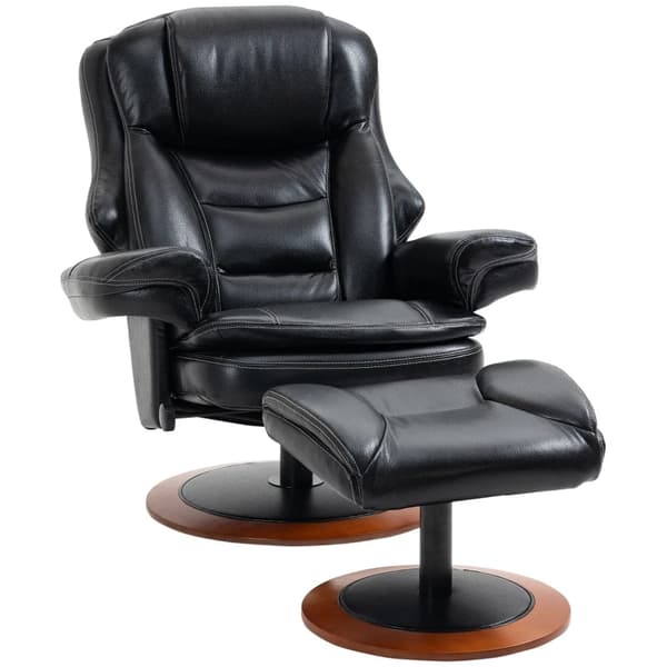 Rootz Relax Chair med Ottoman - Liggstol - 360° roterande - Justerbart ryggstöd - Svart + Brun - 94Lx98Wx104Hcm