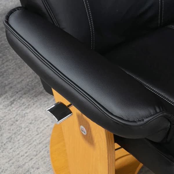 Rootz Relax Stol med fodskammel - TV-stol - Hvilestol - Justerbar ryglæn - 360° drejelig - Sort + Brun - 76L x 77W x 105H cm