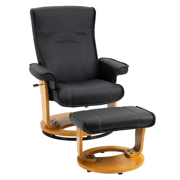 Rootz Relax Stol med fodskammel - TV-stol - Hvilestol - Justerbar ryglæn - 360° drejelig - Sort + Brun - 76L x 77W x 105H cm