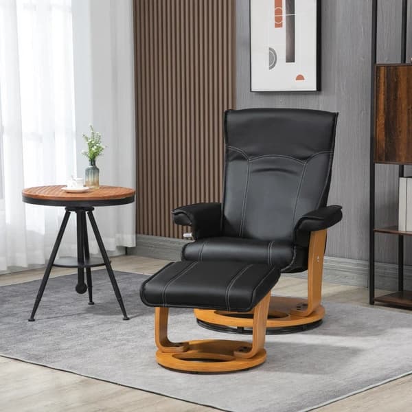 Rootz Relax Stol med fodskammel - TV-stol - Hvilestol - Justerbar ryglæn - 360° drejelig - Sort + Brun - 76L x 77W x 105H cm