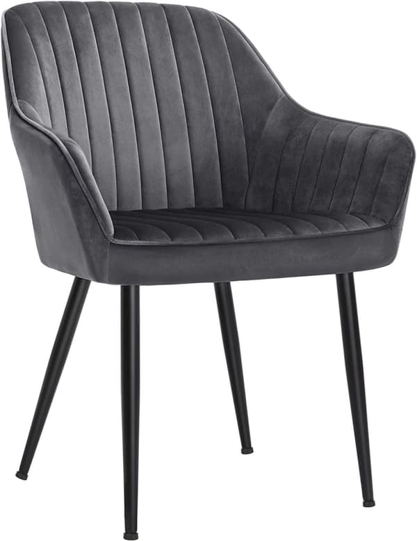 Songmics spisestuestol, lænestol, polstret stol med armlæn, metalben, sædebredde 49 cm