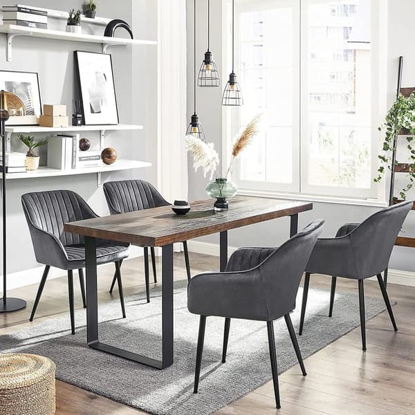 Spisestol, lænestol, polstret stol med armlæn, metalben, fløjlsbetræk, sædebredde 49 cm