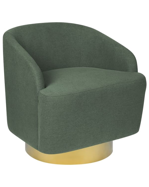 Nojatuoli vihreä kangasverhoilu metallijalusta pyörivä pehmustettu retro glamour
