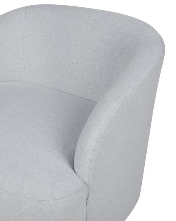 Nojatuoli vaaleanharmaa kangasverhoilu metallijalusta pyörivä pehmustettu retro glamour