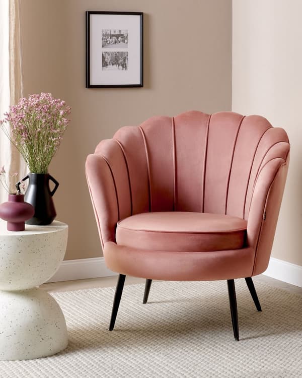 Fåtölj Rosa sammet Nymodig form Metallben Retro