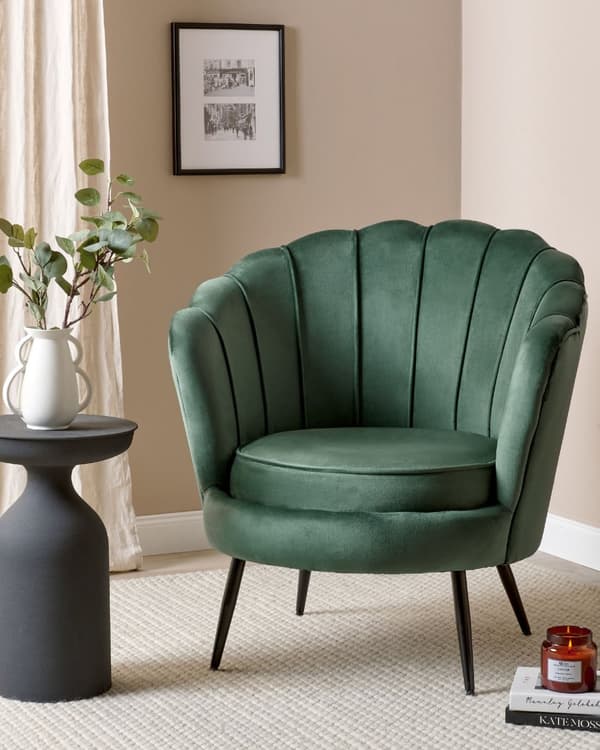 Lænestol Grøn Velour Metalben Retro Stil