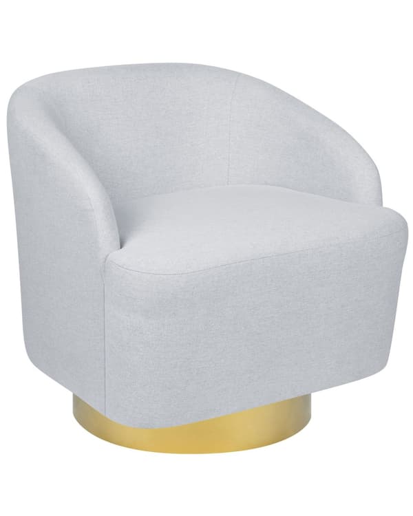 Fåtölj Ljusgrå Tyg Guld Bas Svängbar 360° Retro Glam Art Decor Stil